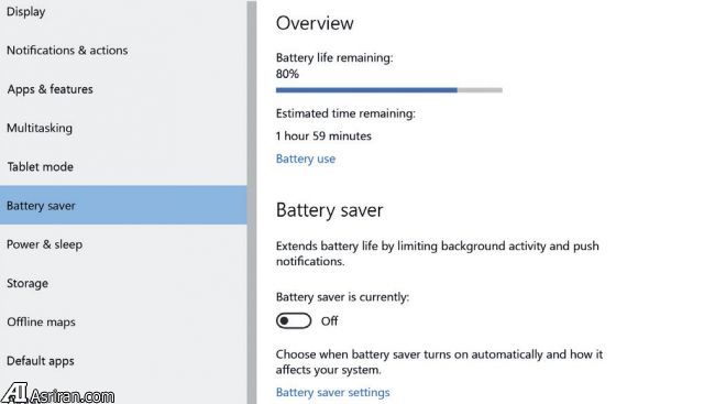 افزایش عمر باتری در دستگاه های مجهز به ویندوز 10